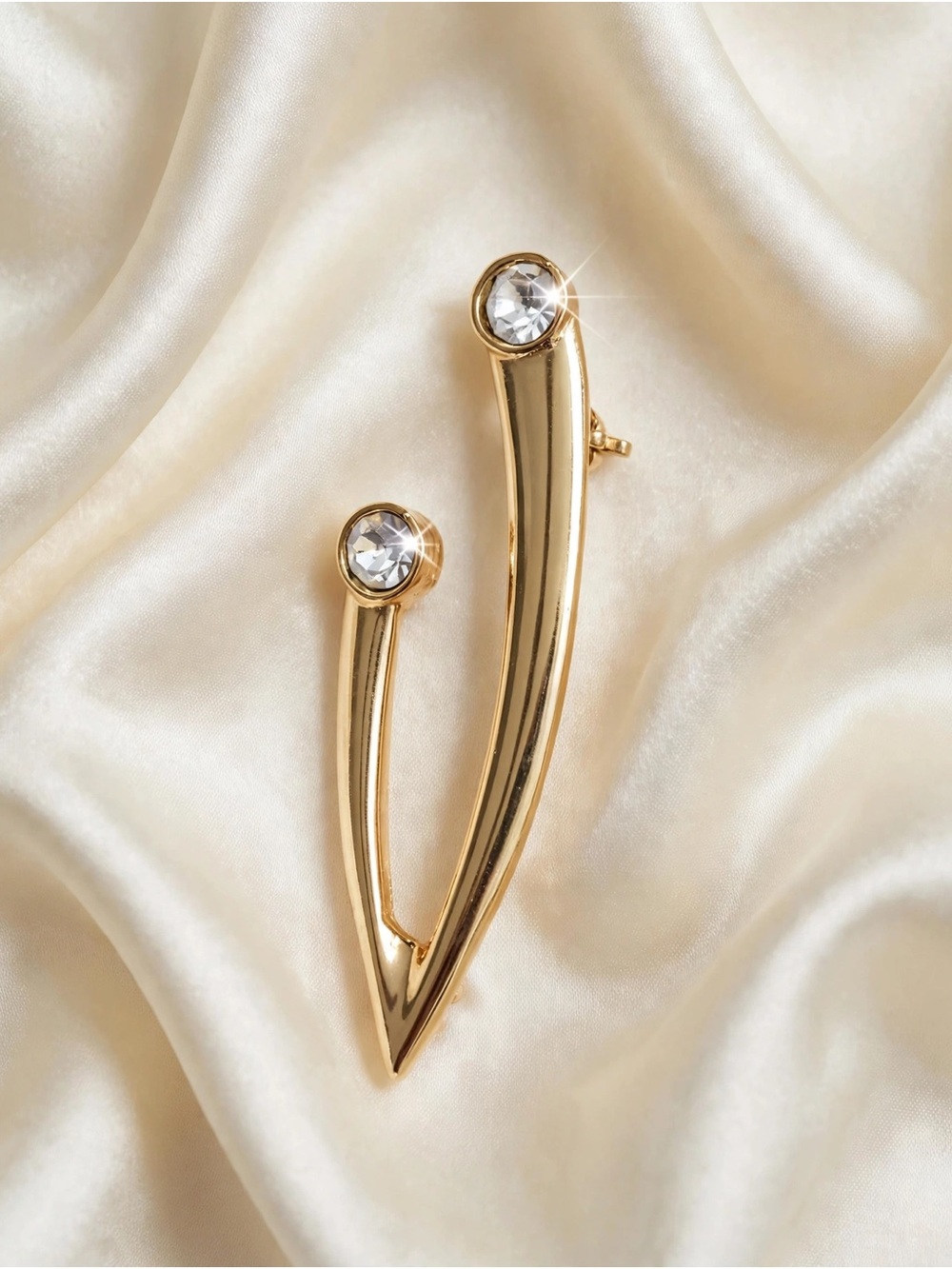 Trifari Gold-Tone Double Spike Brooch with Clear Crystals